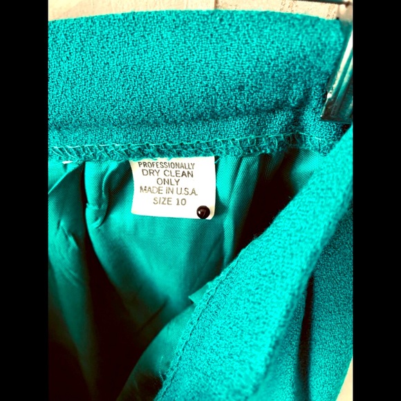 VTG 80s Black Velvet trim peplum jacket & mini skirt 10P worsted wool crêpe teal - Picture 11 of 16